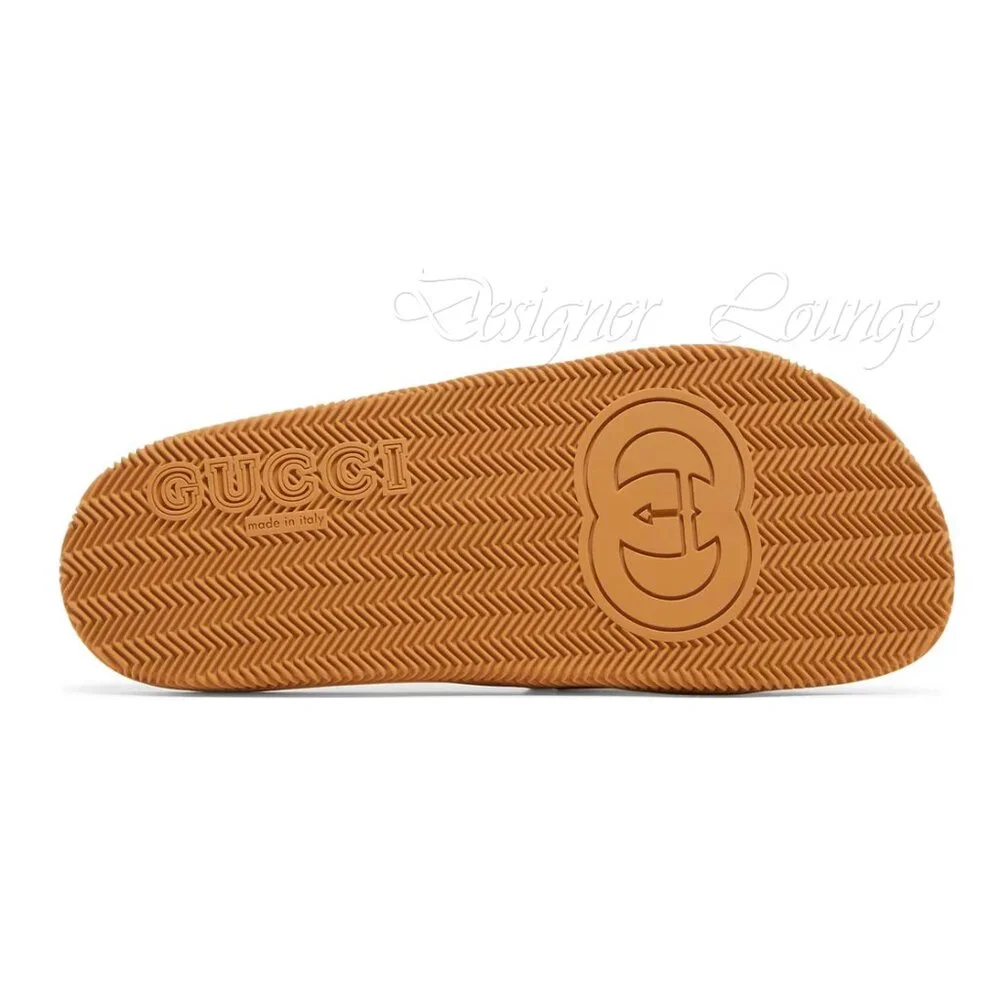 NEW GUCCI Women's Agrado Interlocking G Logo Cream Rubber Slides EU 38 US 8